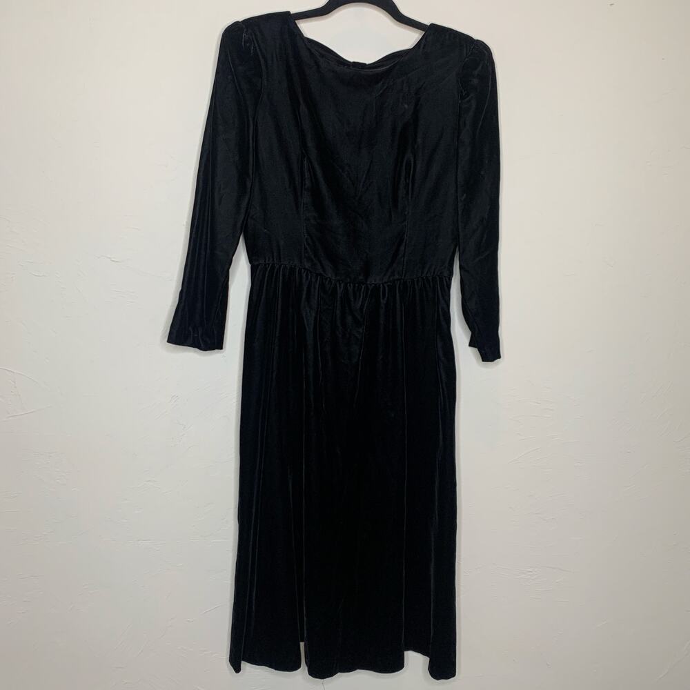 Lanz Black Velvet Bow Back Vintage Dress Sz 12 Medium - Picture 2 of 12